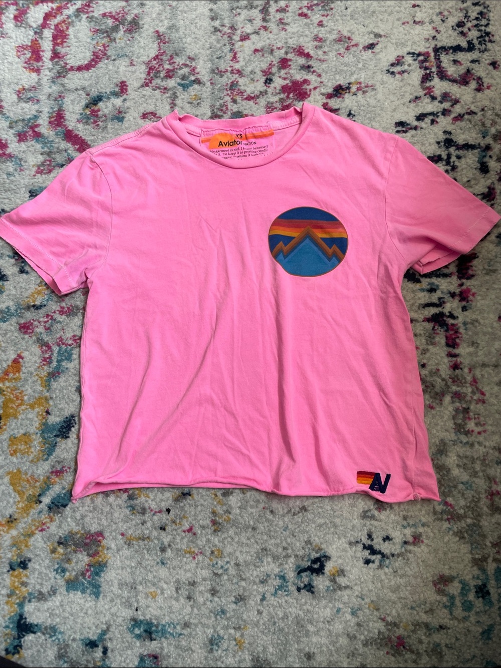 Aviator Nation Signature boyfriend tee short sleeve neon pink mountain graphic